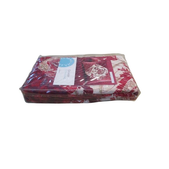 Vintage Martha Stewart Somerset Square Standard Sham Quilted Cotton Red White NI - Picture 10 of 10